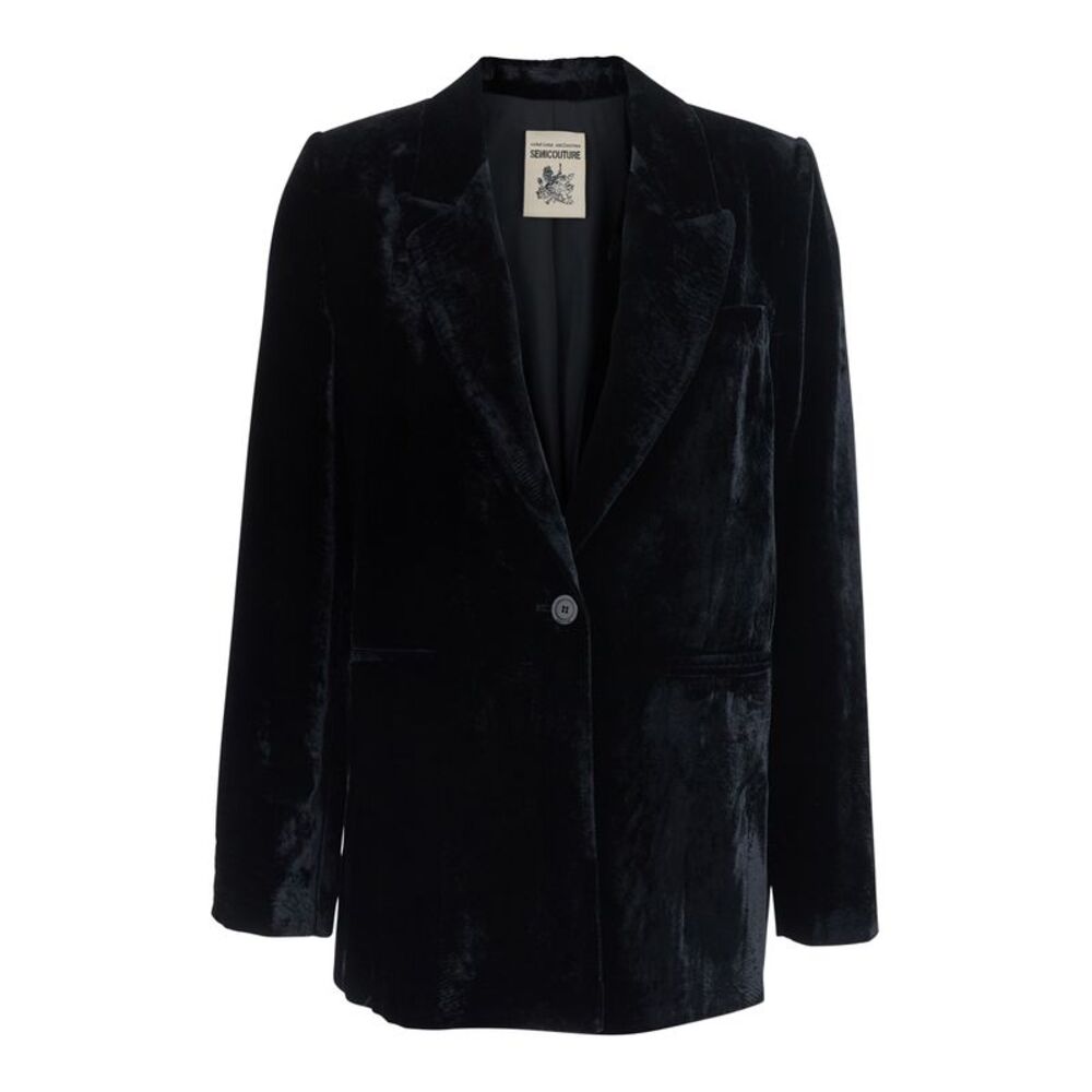 Semicouture Women Velvet Blazer With Elegant Details And Black Color For Women